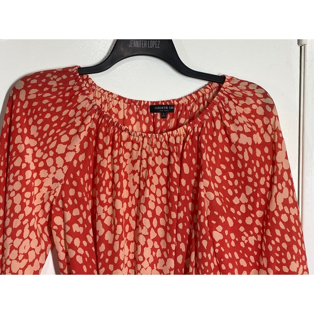 LAFAYETTE 148 New York Silk Carson Printed Bishop Sleeves Blouse Large - Picture 3 of 9